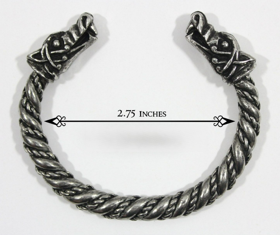 BLACKRISS™Large Silver Viking Bracelet - Fenrir Wolf Head Torque-Blackriss