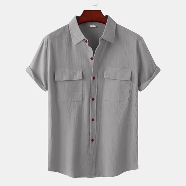 BLACKRISS™Solid colour casual flax short sleeve shirt-Blackriss