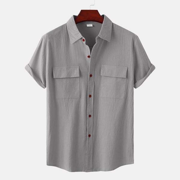 BLACKRISS™Solid colour casual flax short sleeve shirt-Blackriss