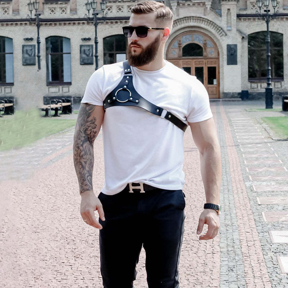 BLACKRISS™Crossbody Shoulder Wide Strap Leather Harness - Black-Blackriss