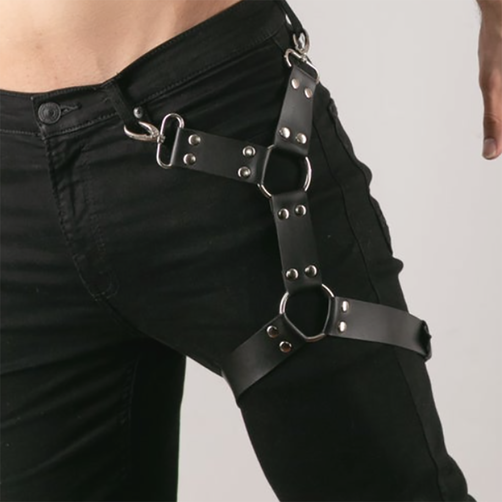 BLACKRISS™Leather Thigh Leg Garters Belt Harness Punk Body Cage-Blackriss