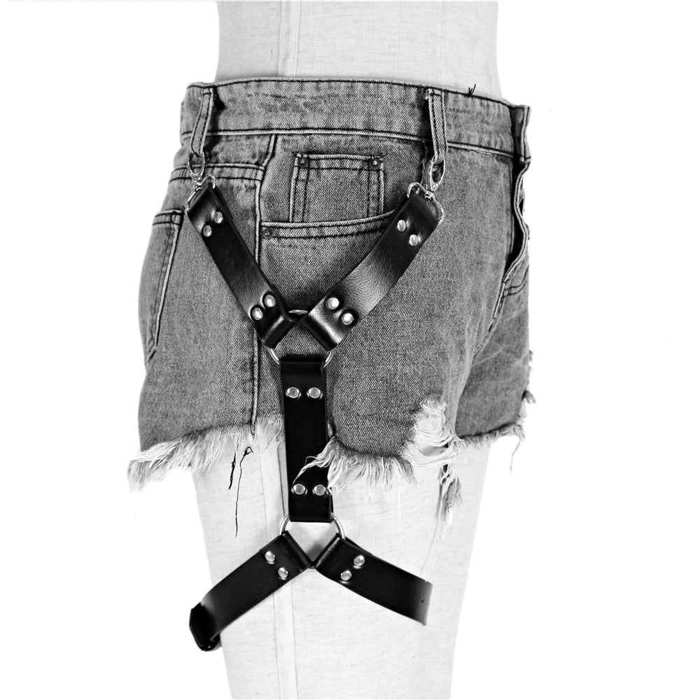 BLACKRISS™Leather Thigh Leg Garters Belt Harness Punk Body Cage-Blackriss
