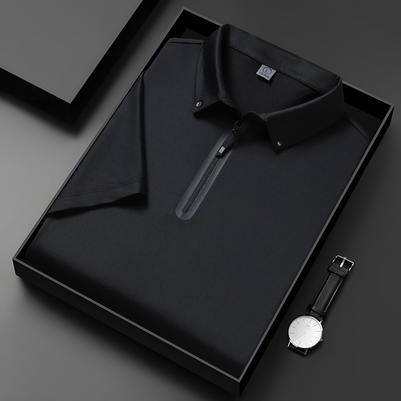 Men's Luxury Zip Polo Shirt-Blackriss