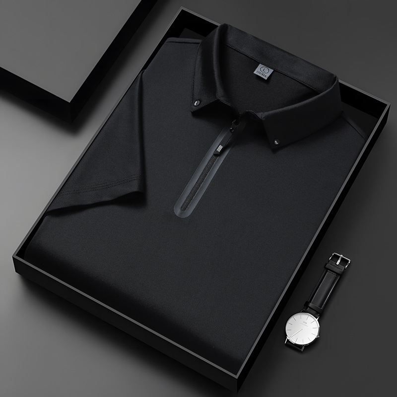 Men's Luxury Zip Polo Shirt-Blackriss
