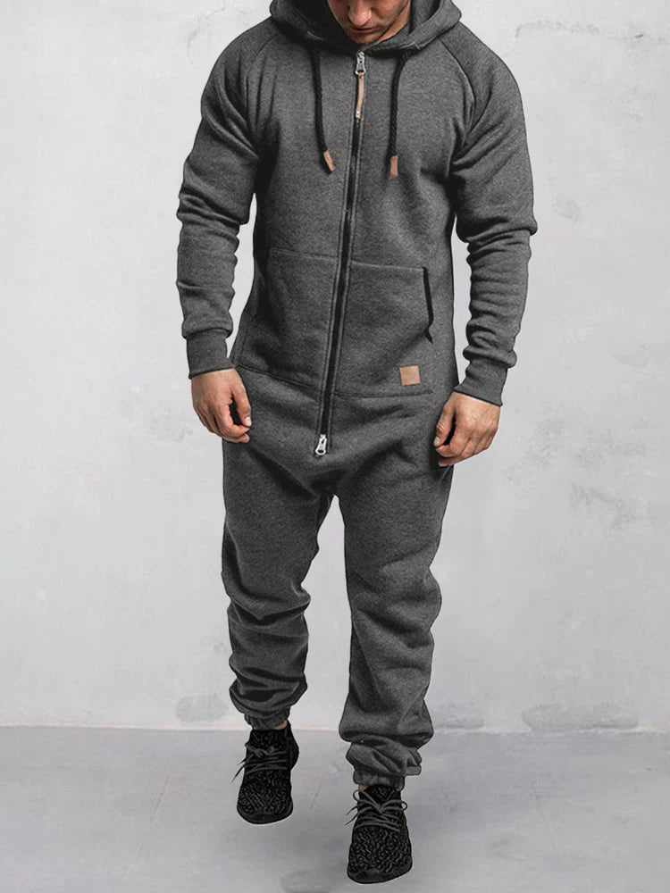 BLACKRISS™Blackriss Hooded Fleece Solid Color Jumpsuit-Blackriss