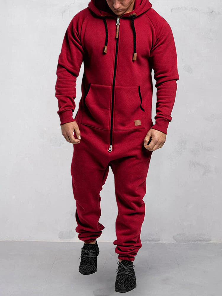 BLACKRISS™Blackriss Hooded Fleece Solid Color Jumpsuit-Blackriss