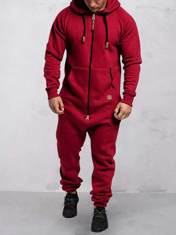 BLACKRISS™Blackriss Hooded Fleece Solid Color Jumpsuit-Blackriss
