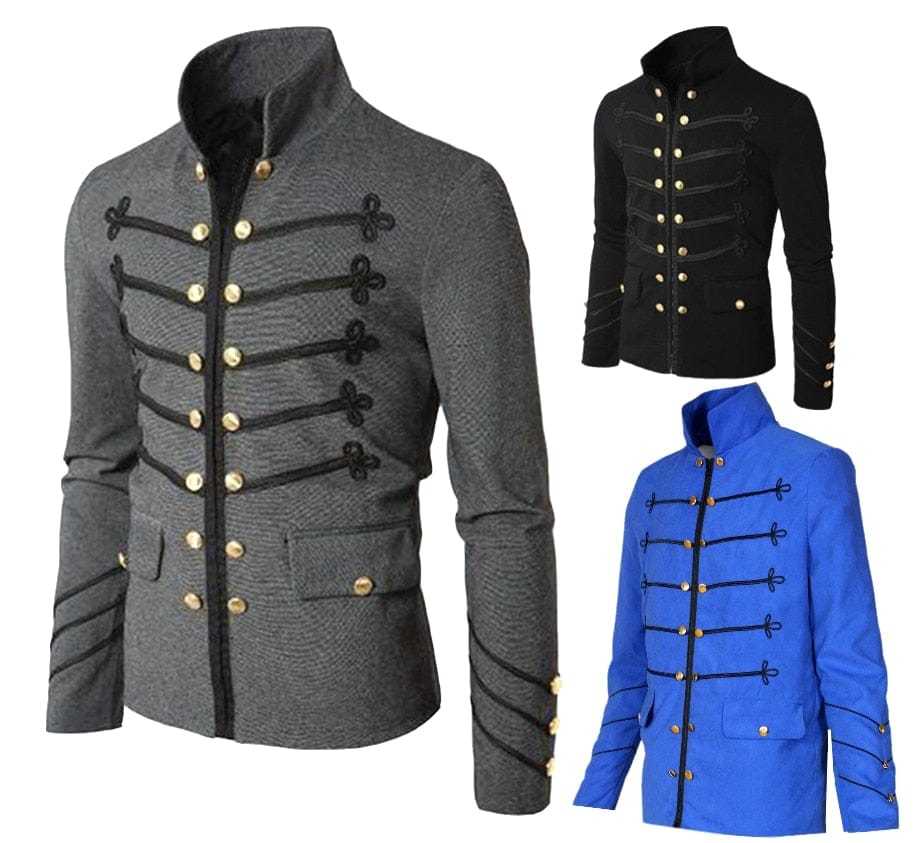 BLACKRISS™Men's Gothic Steampunk Stand Collar Military Style Jacket 3 Colors-Blackriss