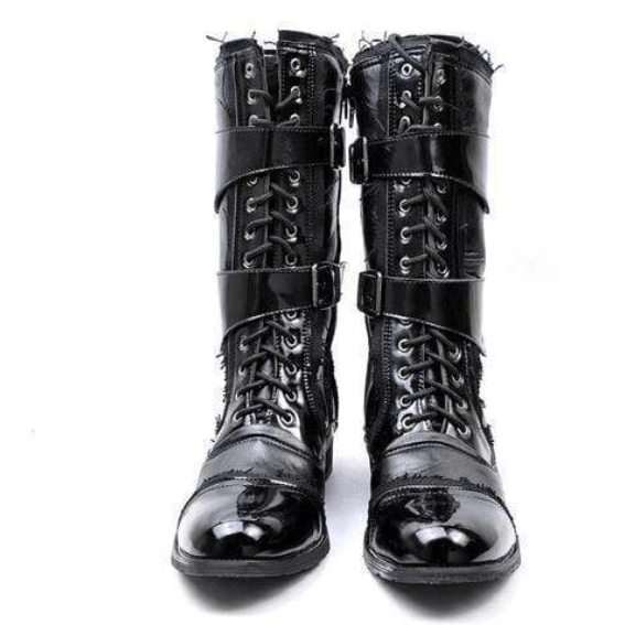 Men's Military Faux Leather Multi Buckles Martin Boots-Blackriss