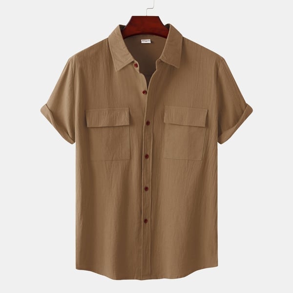 BLACKRISS™Solid colour casual flax short sleeve shirt-Blackriss
