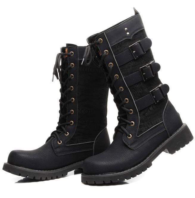 BLACKRISS™Men's Multi Buckles Lace Up High Boots Martin Boots-Blackriss
