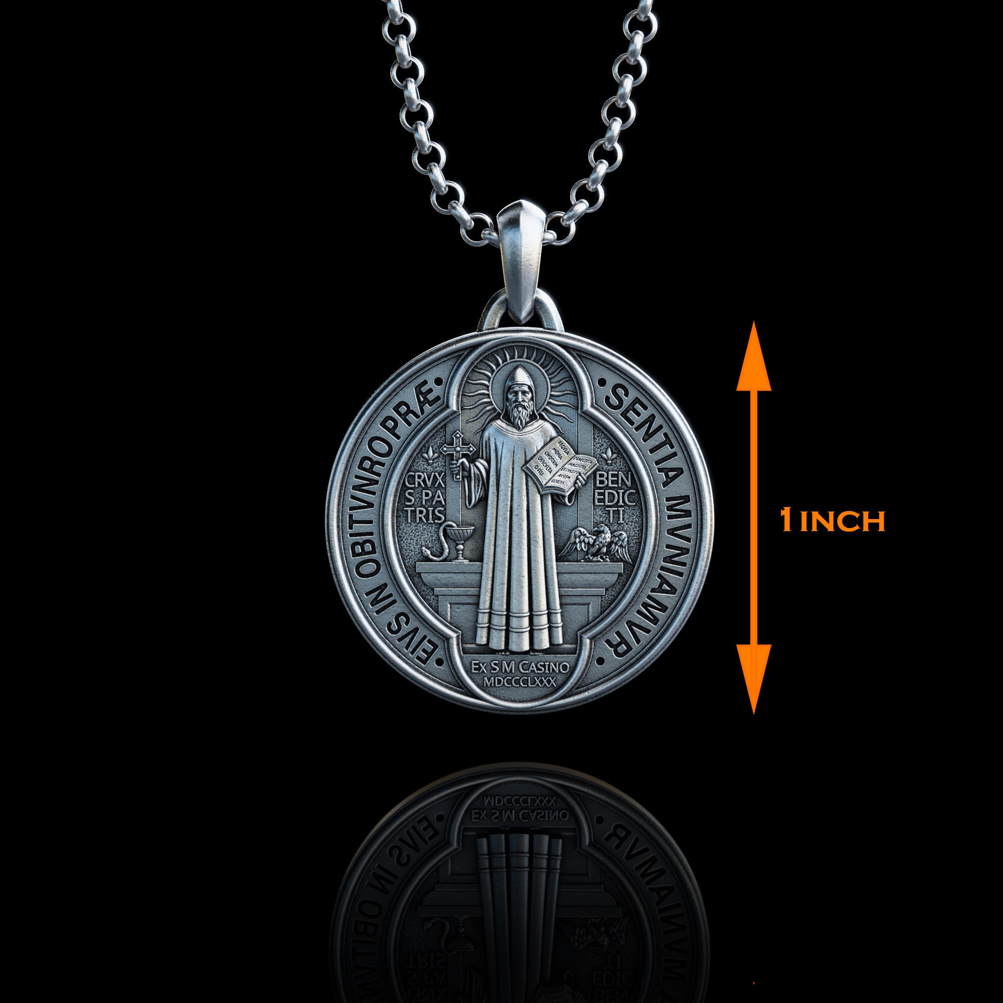 BLACKRISS™Sterling Silver Saint Benedict Necklace--Religious Silver Gift-Blackriss