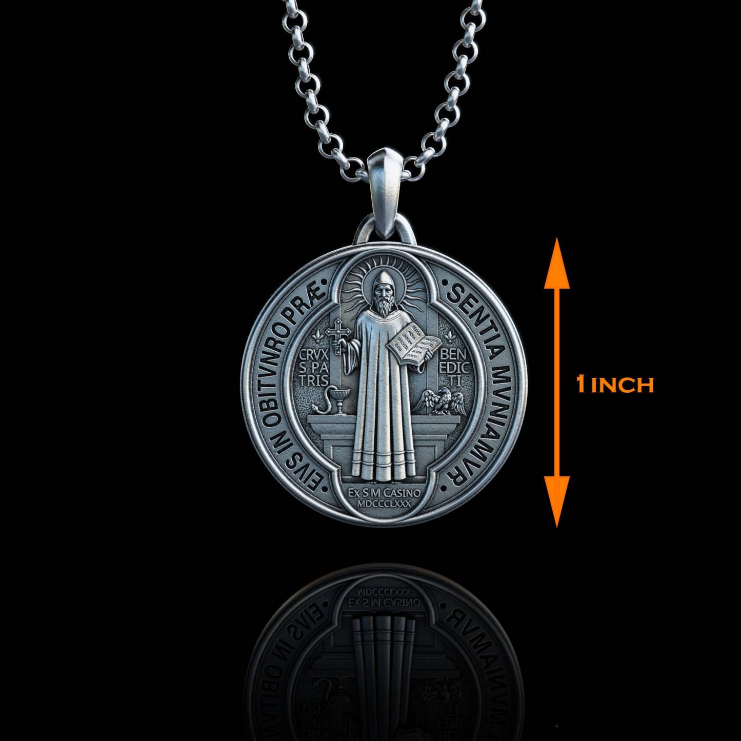 BLACKRISS™Sterling Silver Saint Benedict Necklace--Religious Silver Gift-Blackriss