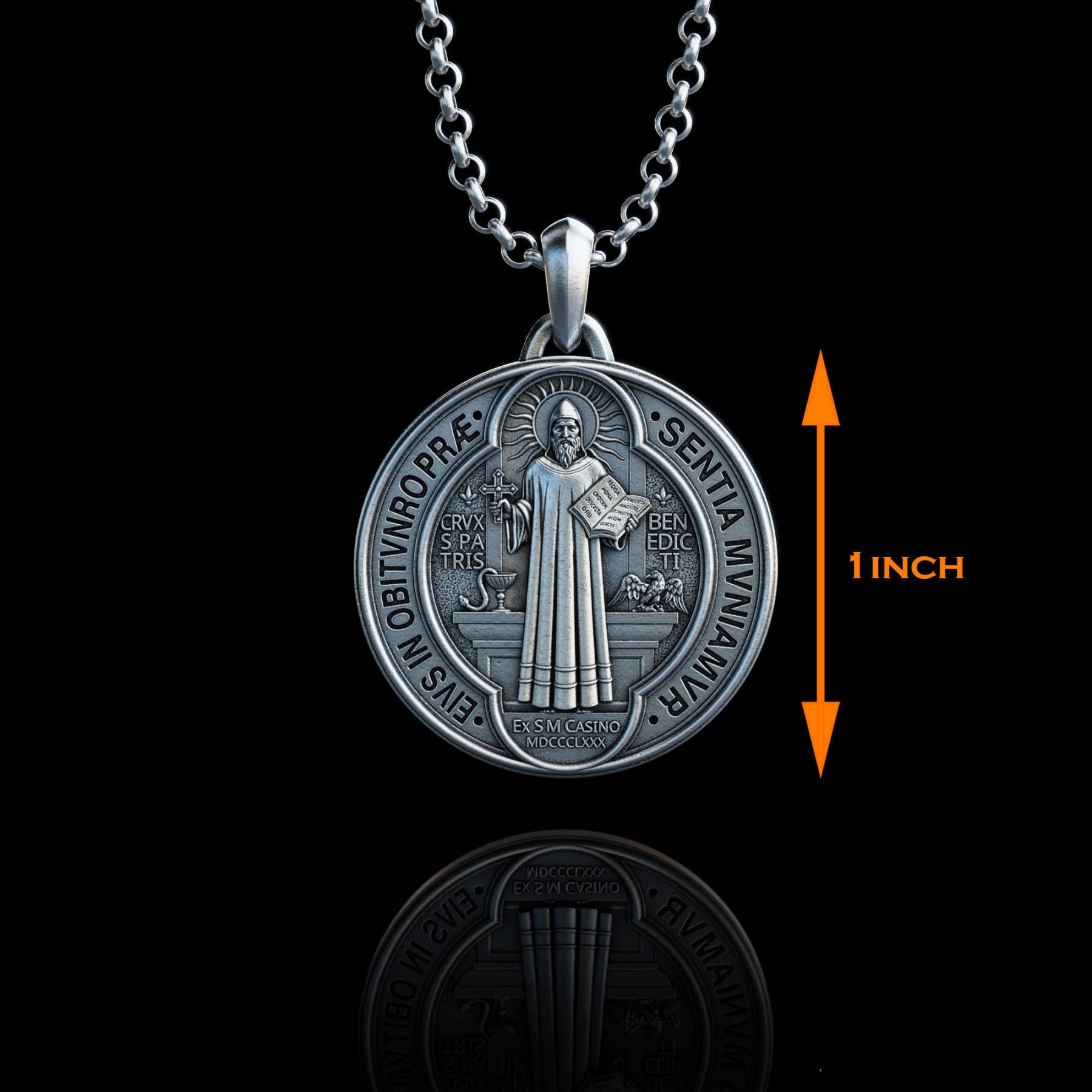 BLACKRISS™Sterling Silver Saint Benedict Necklace--Religious Silver Gift-Blackriss
