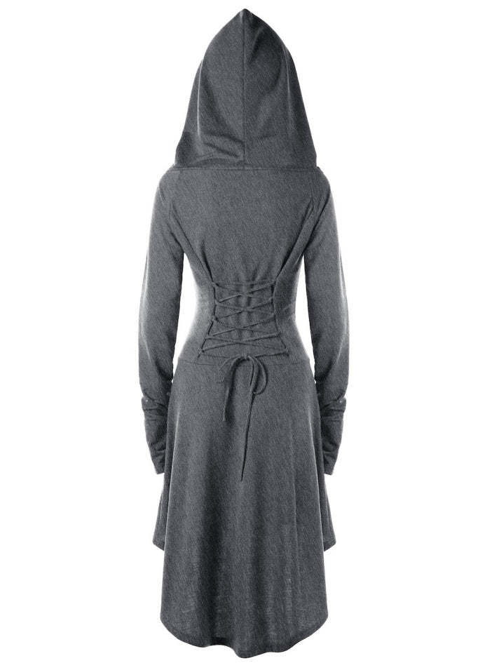 BLACKRISS™Gothic Punk Black Hooded Dresses for Women-Blackriss