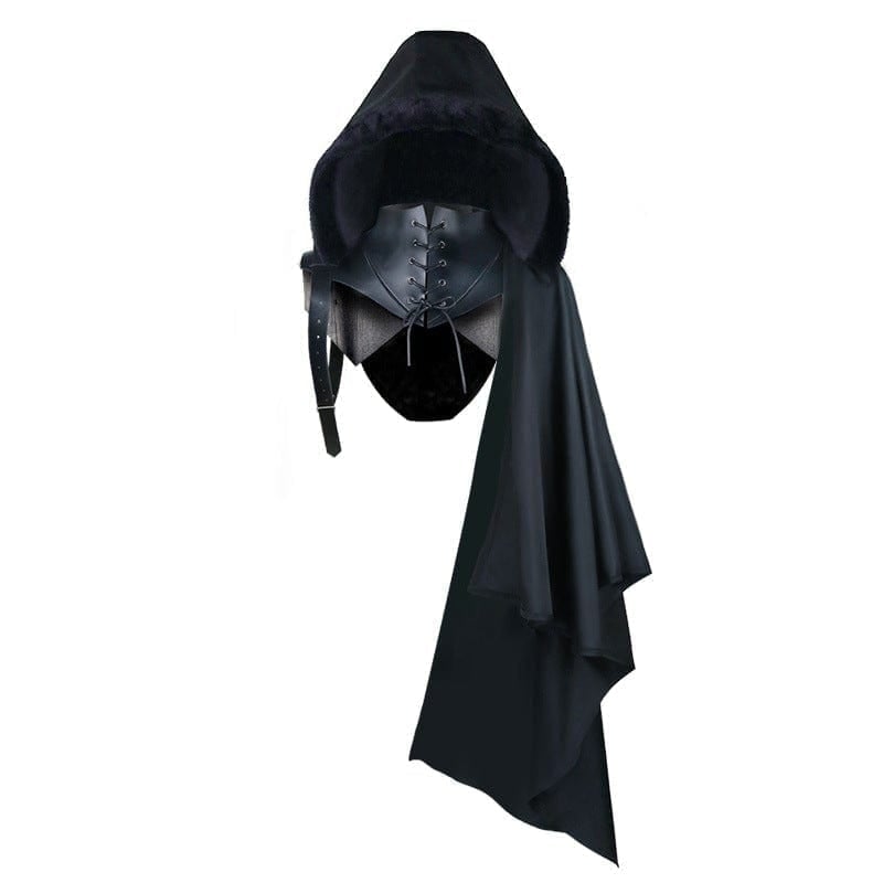 BLACKRISS™Men's Gothic Strappy Faux Leather Splice Cape-Blackriss
