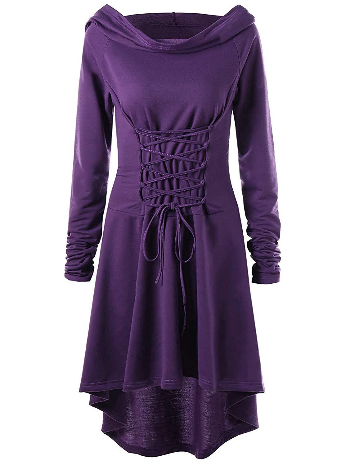 BLACKRISS™Gothic Punk Black Hooded Dresses for Women-Blackriss