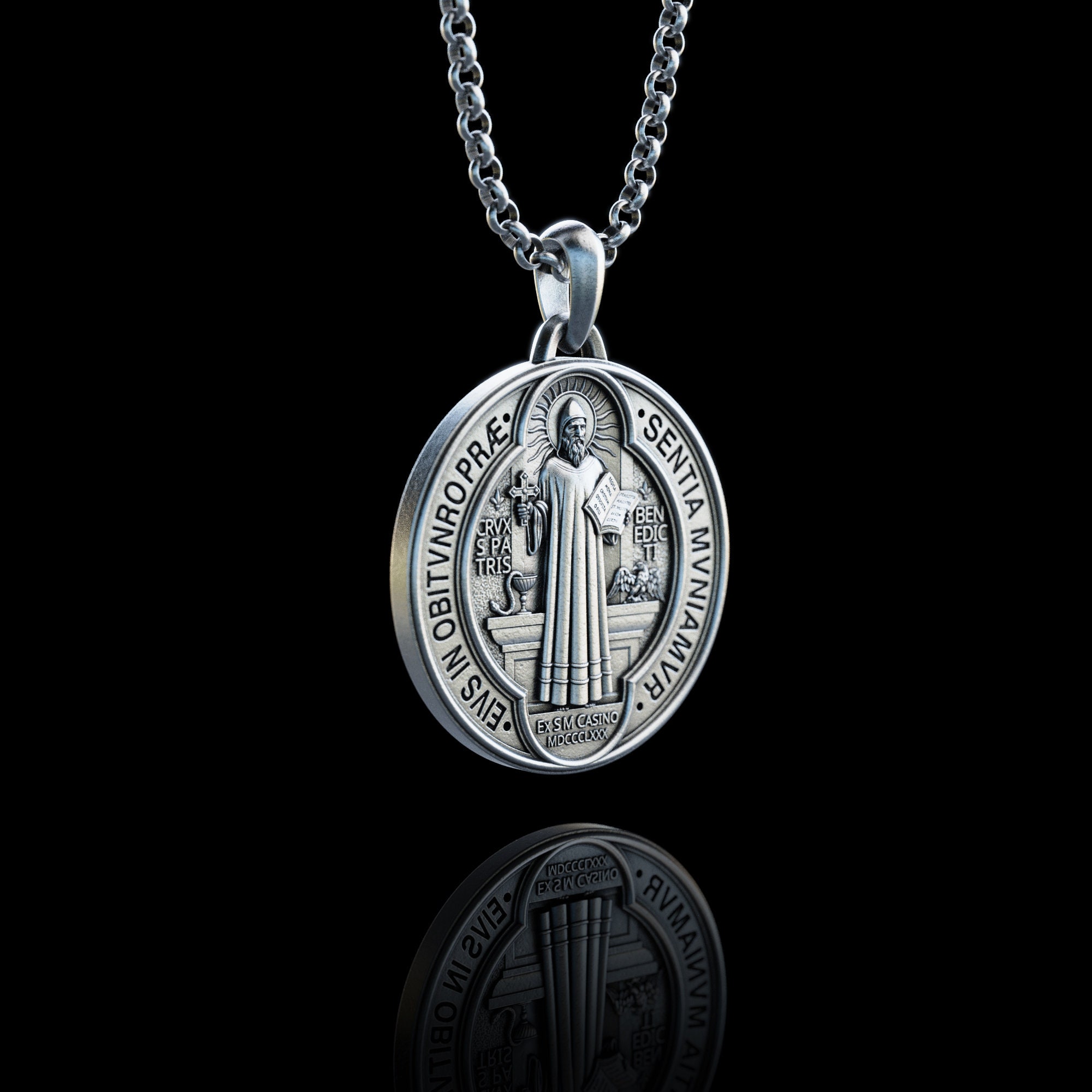 BLACKRISS™Sterling Silver Saint Benedict Necklace--Religious Silver Gift-Blackriss