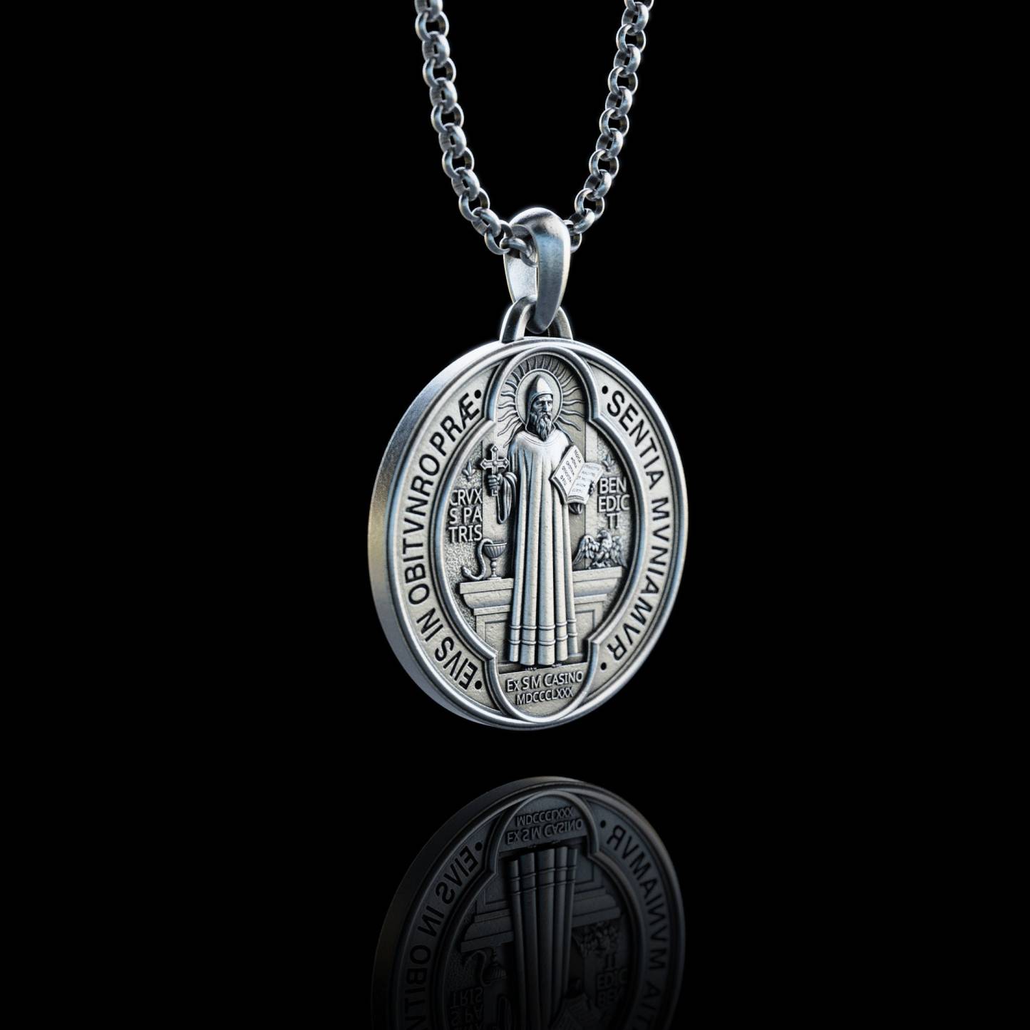 BLACKRISS™Sterling Silver Saint Benedict Necklace--Religious Silver Gift-Blackriss