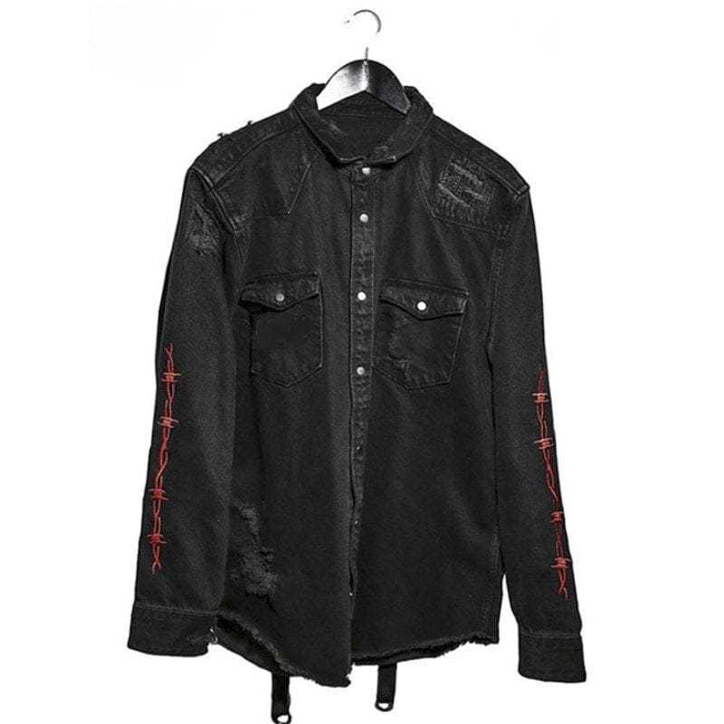 BLACKRISS™Gothic Snake Black Denim Suspenders & Holes Jacket-Blackriss