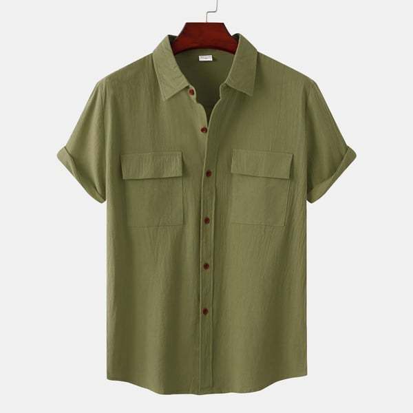 BLACKRISS™Solid colour casual flax short sleeve shirt-Blackriss
