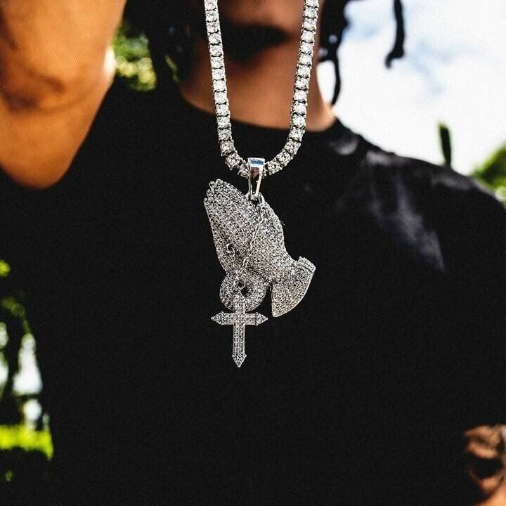 BLACKRISS™Praying Hands Cross Pendant--Hip Hop Jewelry | Gift for Him-Blackriss
