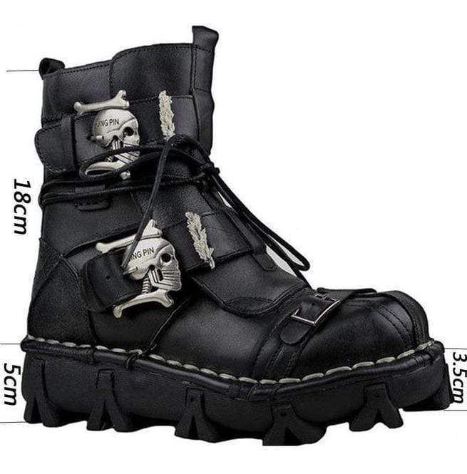 BLACKRISS™Men's Punk Skull Straps Cowhide Leather Boots-Blackriss