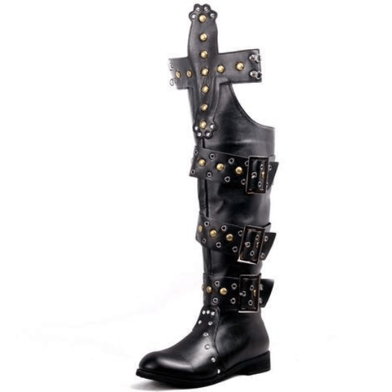 BLACKRISS™Men's Punk Rivets Faux Leather Over The Knee Boots-Blackriss