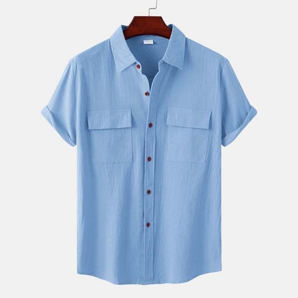 BLACKRISS™Solid colour casual flax short sleeve shirt-Blackriss