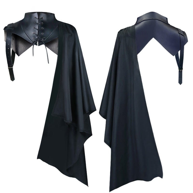 BLACKRISS™Men's Gothic Strappy Faux Leather Splice Cape-Blackriss