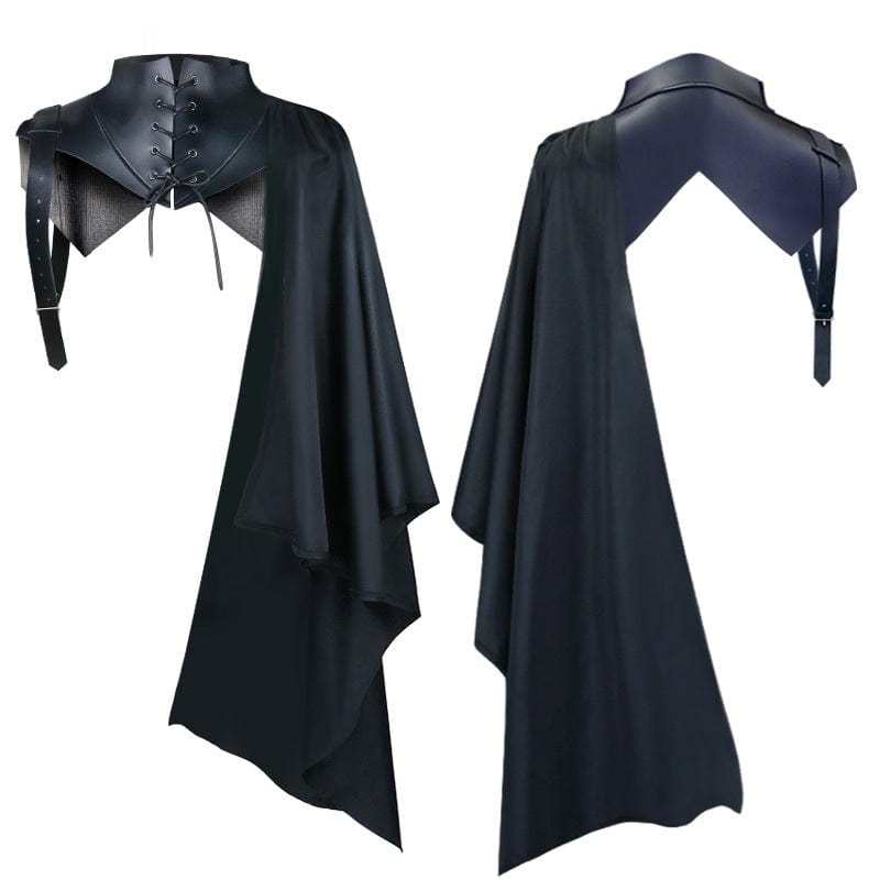 BLACKRISS™Men's Gothic Strappy Faux Leather Splice Cape-Blackriss