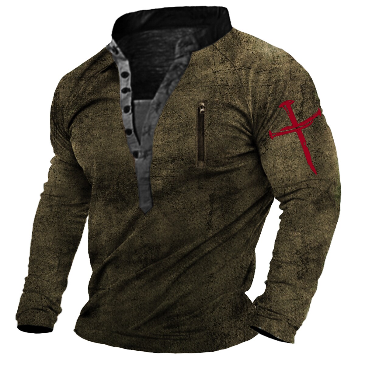 BLACKRISS™Men's Unisex Sweatshirt Pullover Graphic Prints Cross Zipper Print Cas-Blackriss