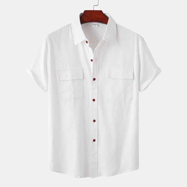 BLACKRISS™Solid colour casual flax short sleeve shirt-Blackriss