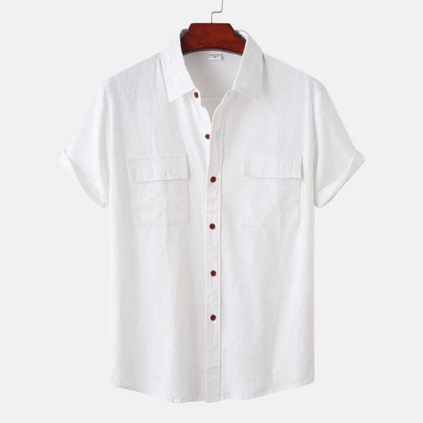 BLACKRISS™Solid colour casual flax short sleeve shirt-Blackriss