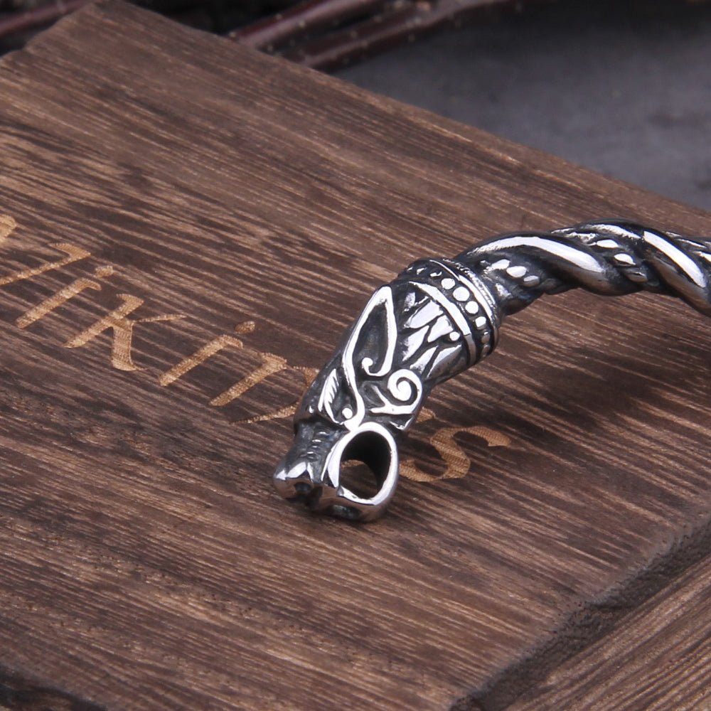 BLACKRISS™Large Silver Viking Bracelet - Fenrir Wolf Head Torque-Blackriss