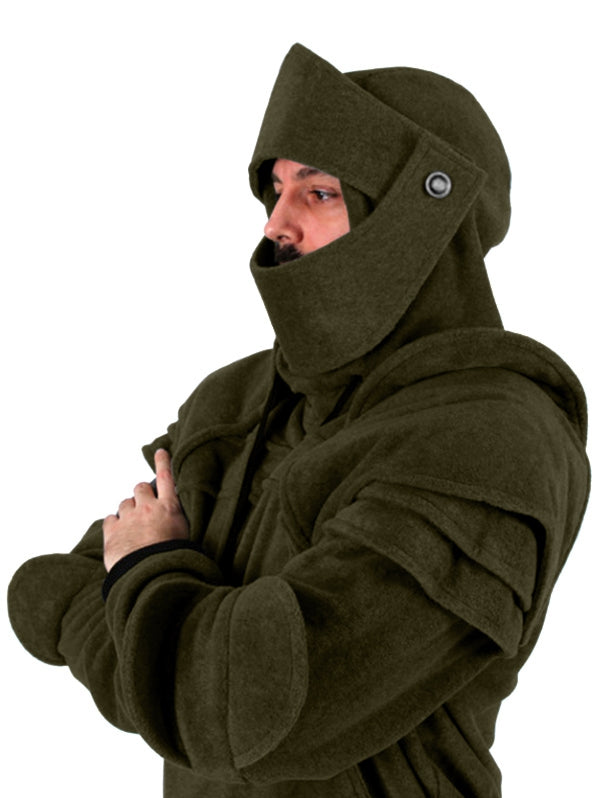 BLACKRISS™Solid Color Retro Elbows Drawstring Hoodie for Men-Blackriss