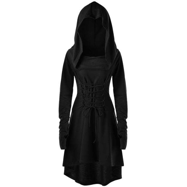 BLACKRISS™Gothic Punk Black Hooded Dresses for Women-Blackriss