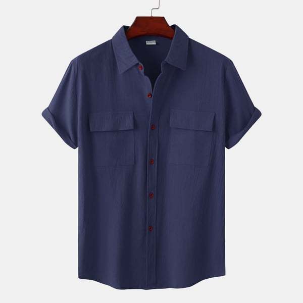 BLACKRISS™Solid colour casual flax short sleeve shirt-Blackriss