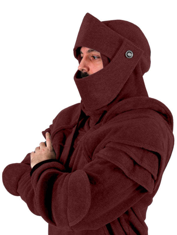 BLACKRISS™Solid Color Retro Elbows Drawstring Hoodie for Men-Blackriss