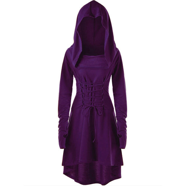 BLACKRISS™Gothic Punk Black Hooded Dresses for Women-Blackriss
