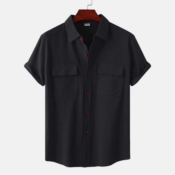 BLACKRISS™Solid colour casual flax short sleeve shirt-Blackriss