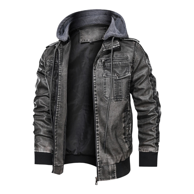Autumn/Winter Men's Cold Resistant Detachable Hooded Leather Jacket