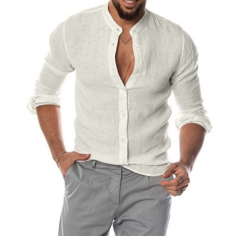 Men's Stand Collar Linen Button Shirt