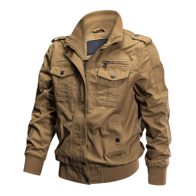 Men's Cotton Multi-pocket Zip Stand Collar Jacket