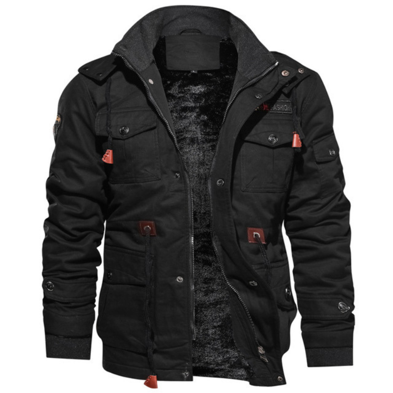 Loose stand collar hooded fleece jacket