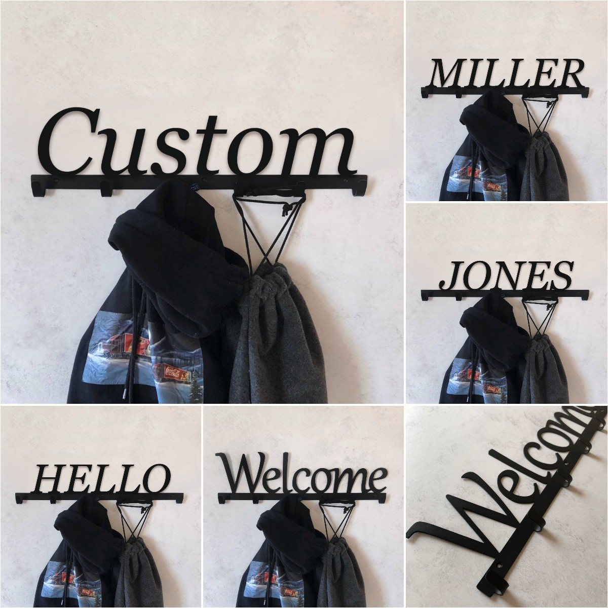 Personalized coat rack wall mount, wall hooks, coat stand