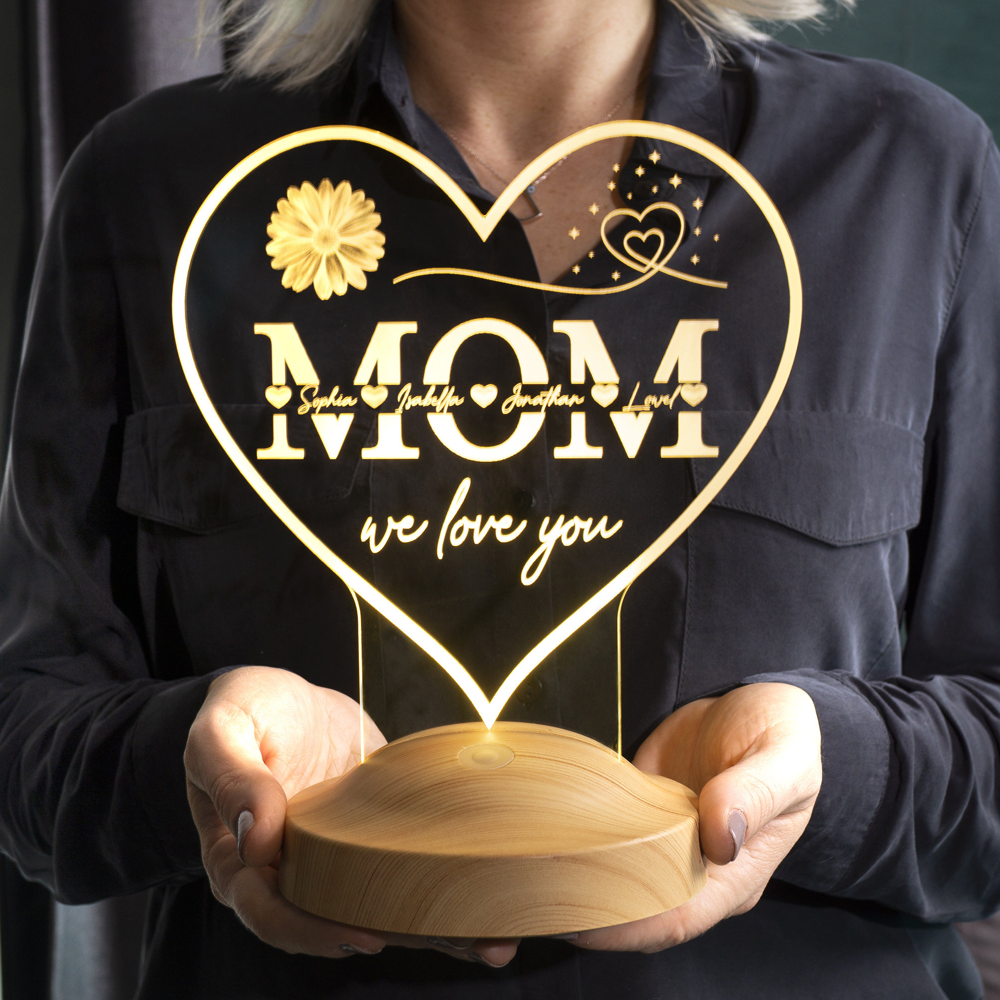 Heartshaped Custom 3D Night Light Gifts for Mom