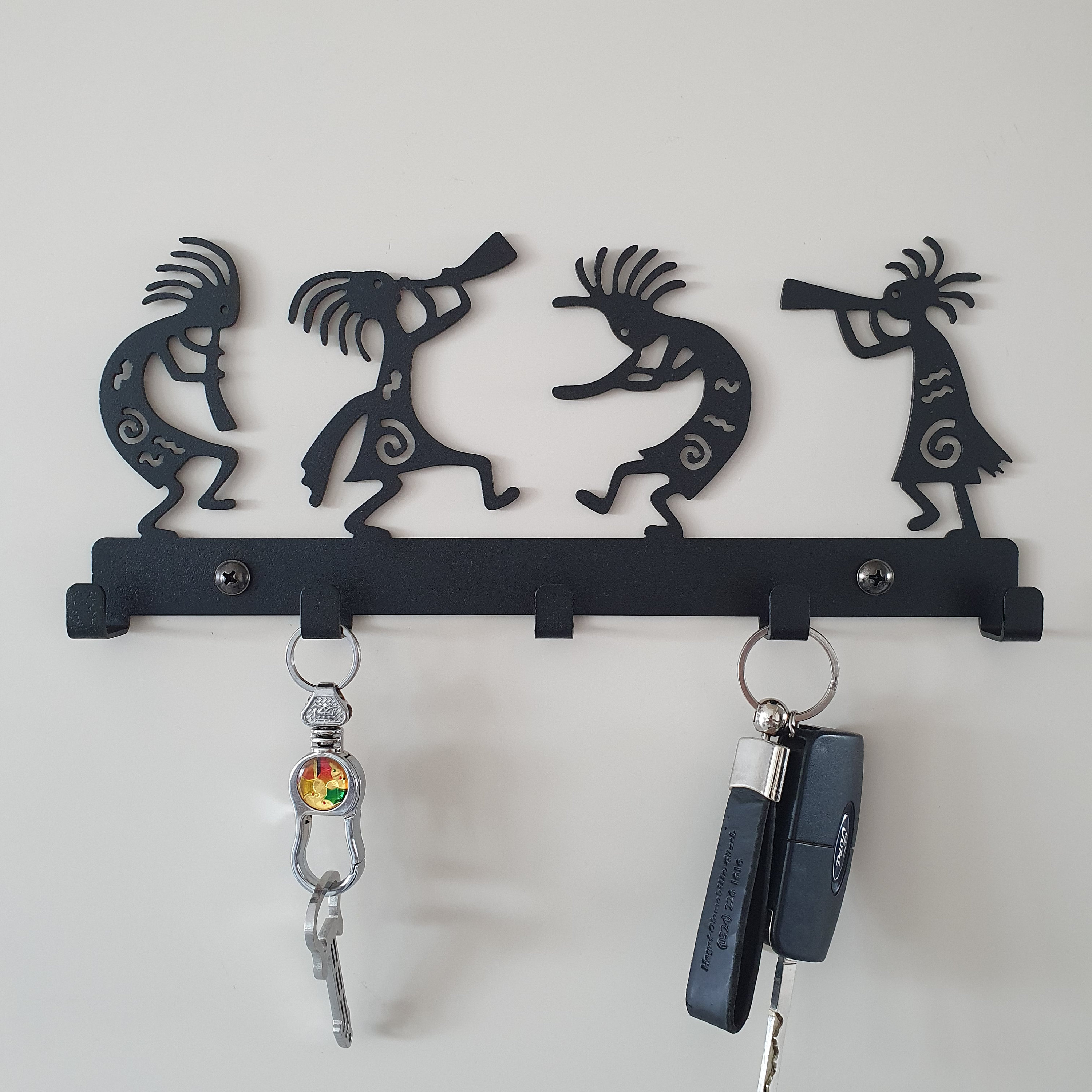 Kokopelli Key Holder Vintage Black Metal Wall Key Hook Decor Hanger