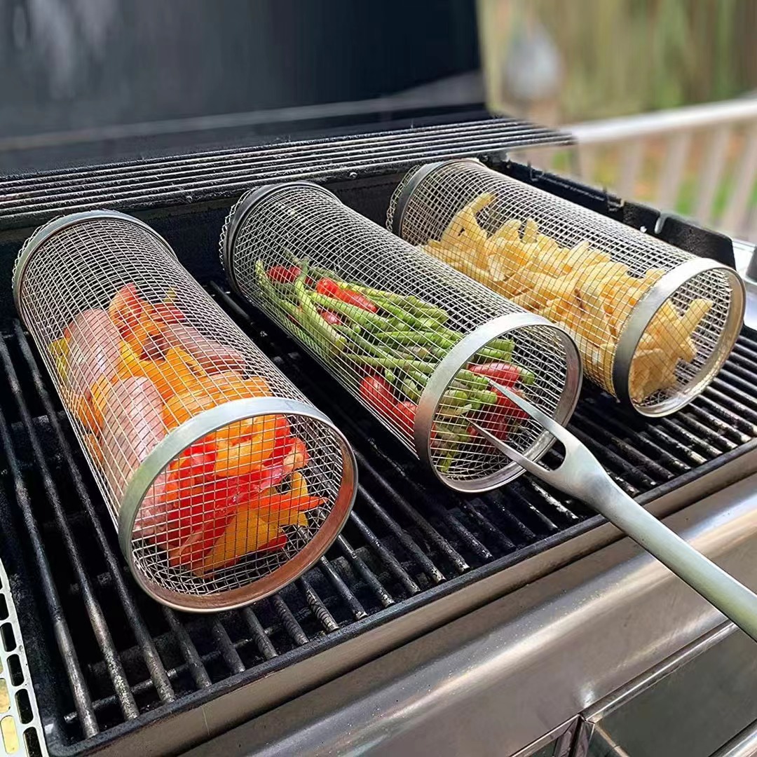 🔥Summer Hot Sale-BBQ outdoor grill net / Barbecue stainless steel wire mesh cylinder