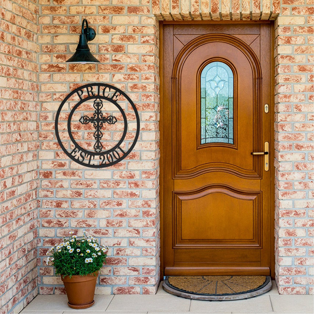 Personalized address plate with cross and dove metal door number